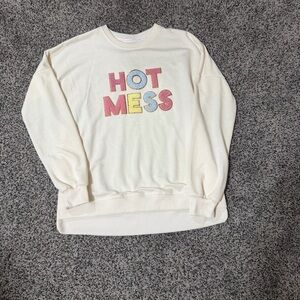 Simply‎ Southern Hot Mess Cream pullover sweatshirts with pockets Size Small